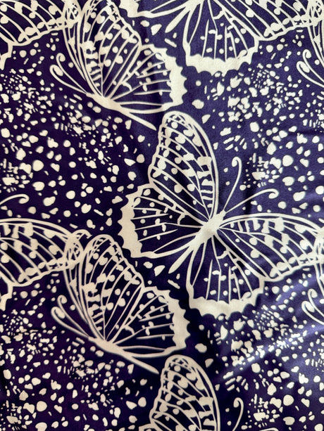 Printed Nylon Spandex Navy Butterfly