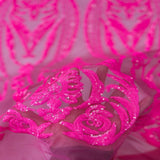 Catina Damask Stretch Sequins Nylon Spandex Mesh Fabric - Iridescent Sequin Damask, 60" Width, 52" Sequin Width (1 Yard)