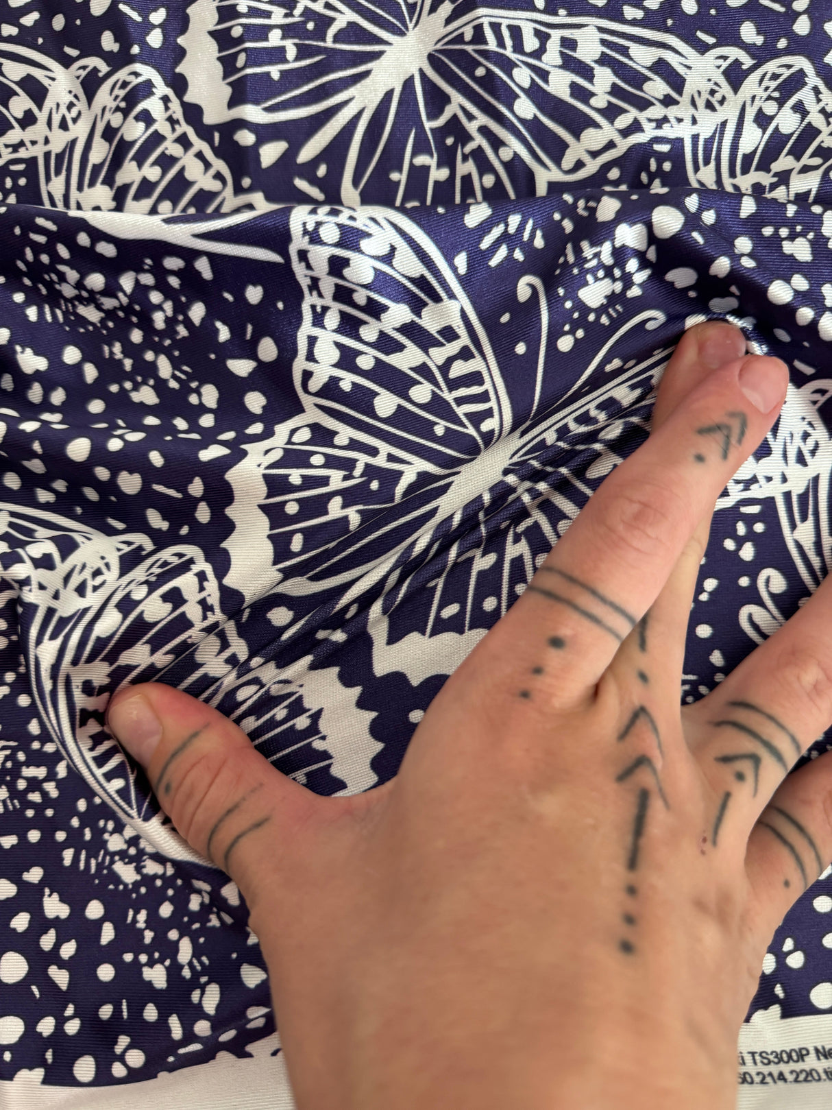 Printed Nylon Spandex Navy Butterfly