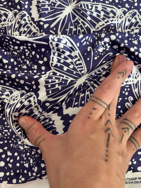 Printed Nylon Spandex Navy Butterfly