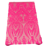 Catina Damask Stretch Sequins Nylon Spandex Mesh Fabric - Iridescent Sequin Damask, 60" Width, 52" Sequin Width (1 Yard)
