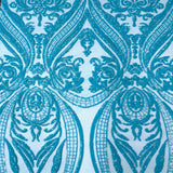 Catina Damask Stretch Sequins Nylon Spandex Mesh Fabric - Iridescent Sequin Damask, 60" Width, 52" Sequin Width (1 Yard)