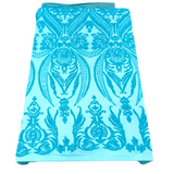 Catina Damask Stretch Sequins Nylon Spandex Mesh Fabric - Iridescent Sequin Damask, 60" Width, 52" Sequin Width (1 Yard)