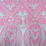 Catina Damask Stretch Sequins Nylon Spandex Mesh Fabric - Iridescent Sequin Damask, 60" Width, 52" Sequin Width (1 Yard)