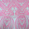 Catina Damask Stretch Sequins Nylon Spandex Mesh Fabric - Iridescent Sequin Damask, 60" Width, 52" Sequin Width (1 Yard)