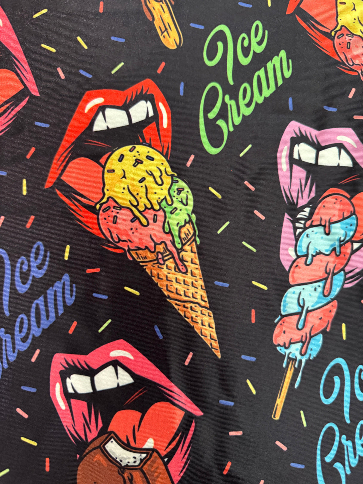 Printed Nylon Spandex Pop Art Lips Black