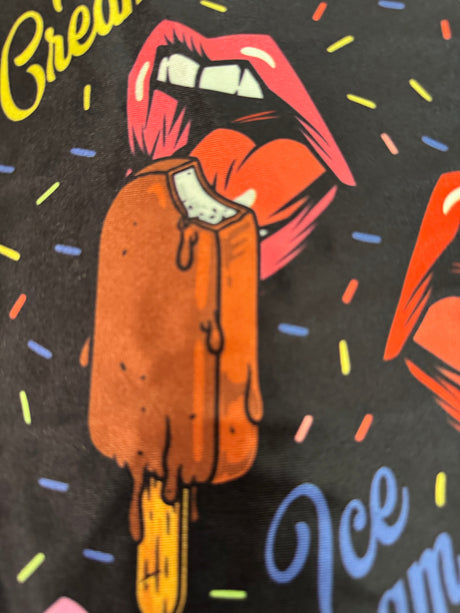 Printed Nylon Spandex Pop Art Lips Black