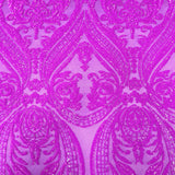 Catina Damask Stretch Sequins Nylon Spandex Mesh Fabric - Iridescent Sequin Damask, 60" Width, 52" Sequin Width (1 Yard)