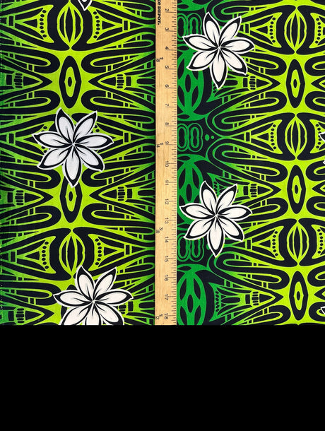 Tiare Polynesian Geometric Design Cotton Fabric - Grey, Blue, Green, Purple, Geometric Pattern, 36" X 45" (1 Yard)