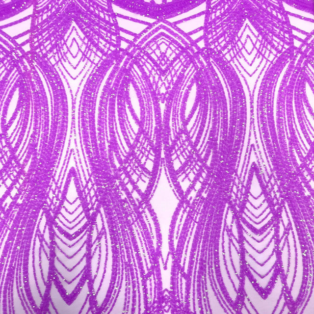 Selena Wave Stretch Sequins Fabric - Nylon Spandex Mesh Fabric, Wave Sequin Design, 60" Width, 52" Sequins Width (1 Yard)