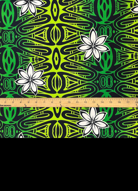 Tiare Polynesian Geometric Design Cotton Fabric - Grey, Blue, Green, Purple, Geometric Pattern, 36" X 45" (1 Yard)