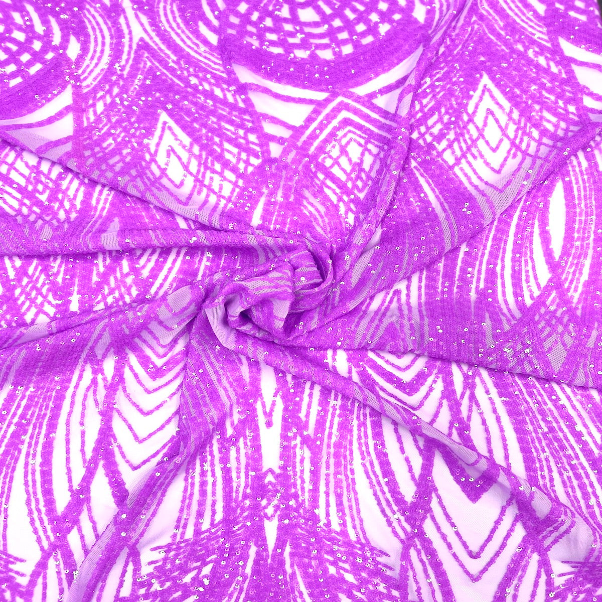 Selena Wave Stretch Sequins Fabric - Nylon Spandex Mesh Fabric, Wave Sequin Design, 60" Width, 52" Sequins Width (1 Yard)