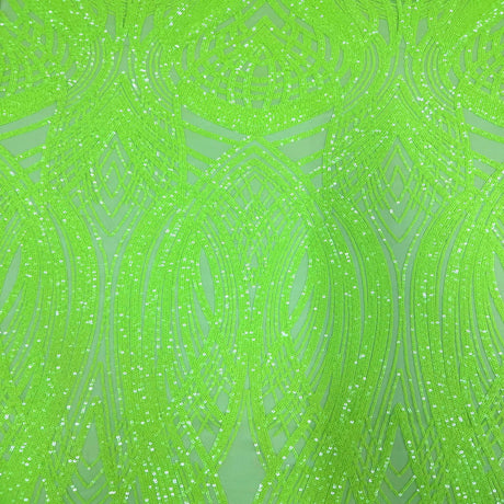 Selena Wave Stretch Sequins Fabric - Nylon Spandex Mesh Fabric, Wave Sequin Design, 60" Width, 52" Sequins Width (1 Yard)