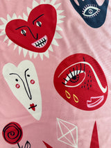 Printed Nylon Spandex Abstract Faces Pink