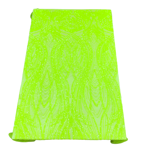 Selena Wave Stretch Sequins Fabric - Nylon Spandex Mesh Fabric, Wave Sequin Design, 60" Width, 52" Sequins Width (1 Yard)