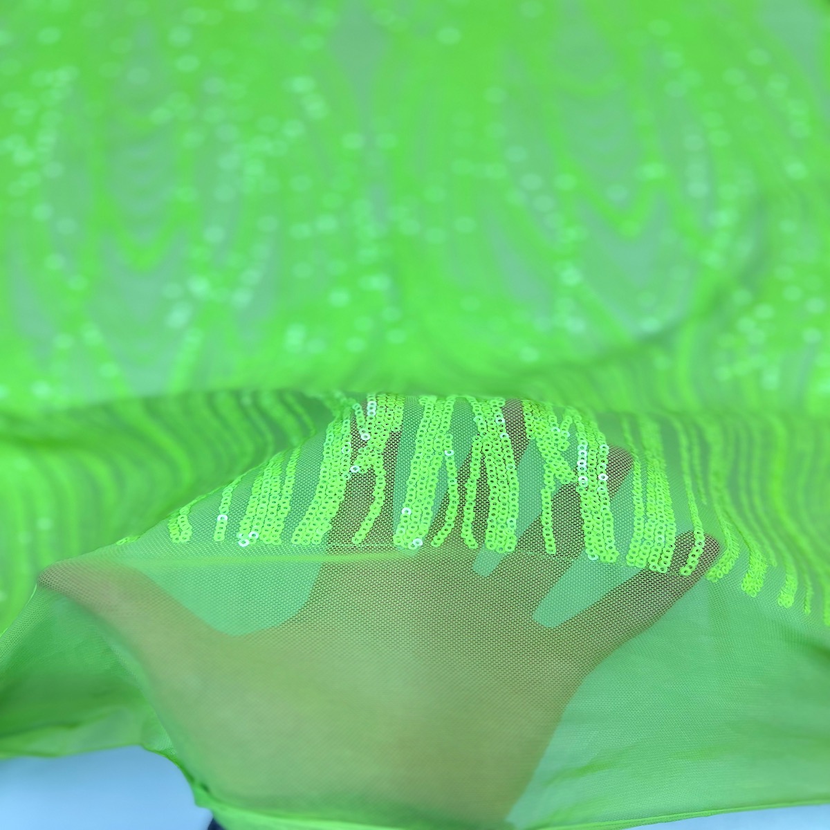 Selena Wave Stretch Sequins Fabric - Nylon Spandex Mesh Fabric, Wave Sequin Design, 60" Width, 52" Sequins Width (1 Yard)