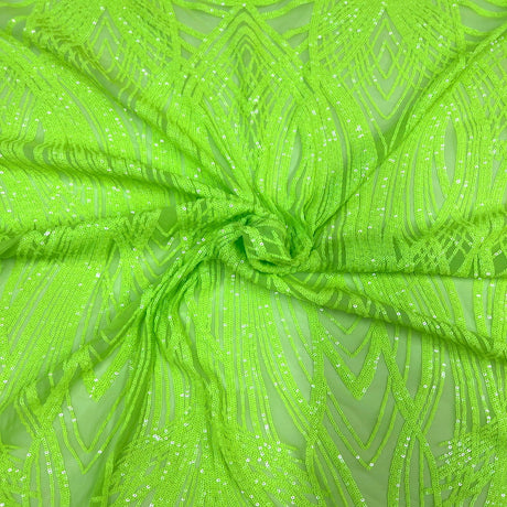 Selena Wave Stretch Sequins Fabric - Nylon Spandex Mesh Fabric, Wave Sequin Design, 60" Width, 52" Sequins Width (1 Yard)