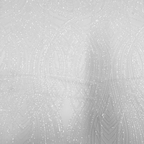 Selena Wave Stretch Sequins Fabric - Nylon Spandex Mesh Fabric, Wave Sequin Design, 60" Width, 52" Sequins Width (1 Yard)