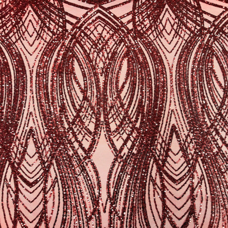Selena Wave Stretch Sequins Fabric - Nylon Spandex Mesh Fabric, Wave Sequin Design, 60" Width, 52" Sequins Width (1 Yard)