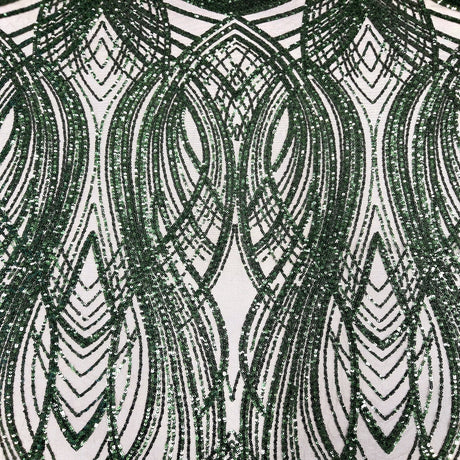 Selena Wave Stretch Sequins Fabric - Nylon Spandex Mesh Fabric, Wave Sequin Design, 60" Width, 52" Sequins Width (1 Yard)