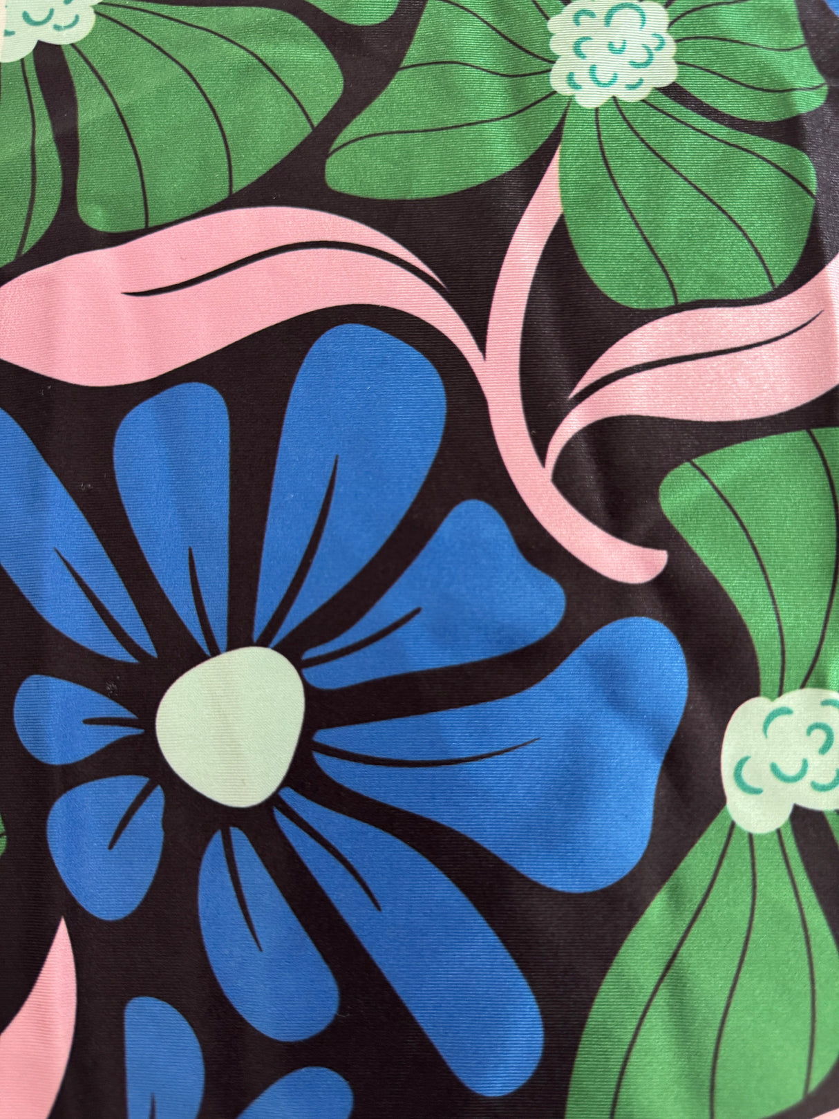 Printed Nylon Spandex Blue Retro Blossom Flowers