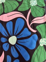 Printed Nylon Spandex Blue Retro Blossom Flowers