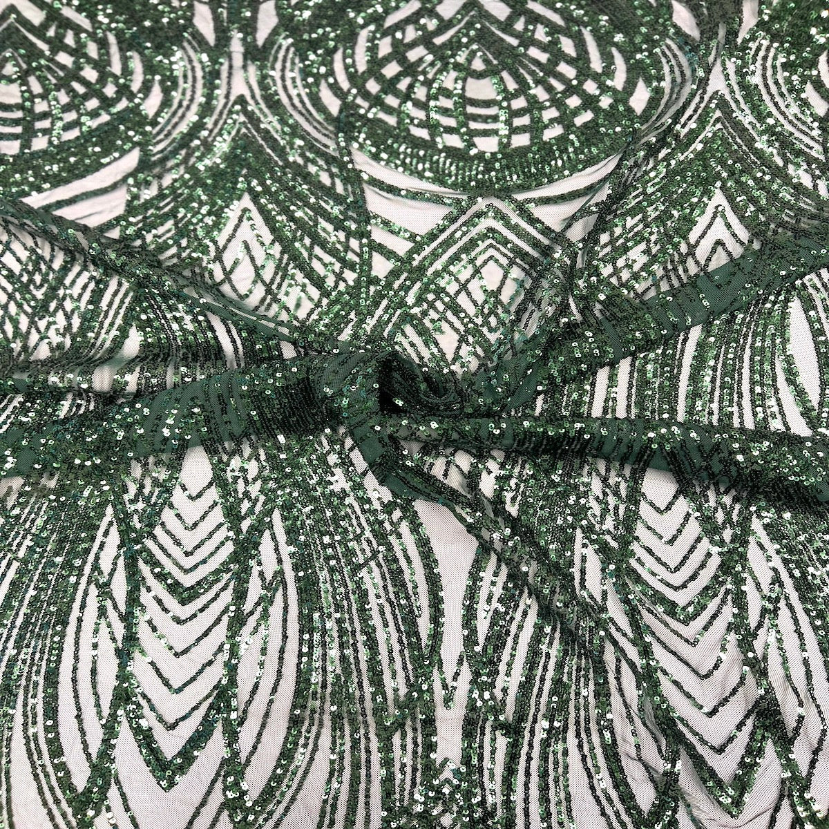 Selena Wave Stretch Sequins Fabric - Nylon Spandex Mesh Fabric, Wave Sequin Design, 60" Width, 52" Sequins Width (1 Yard)