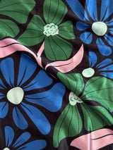 Printed Nylon Spandex Blue Retro Blossom Flowers