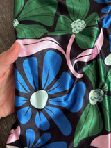 Printed Nylon Spandex Blue Retro Blossom Flowers