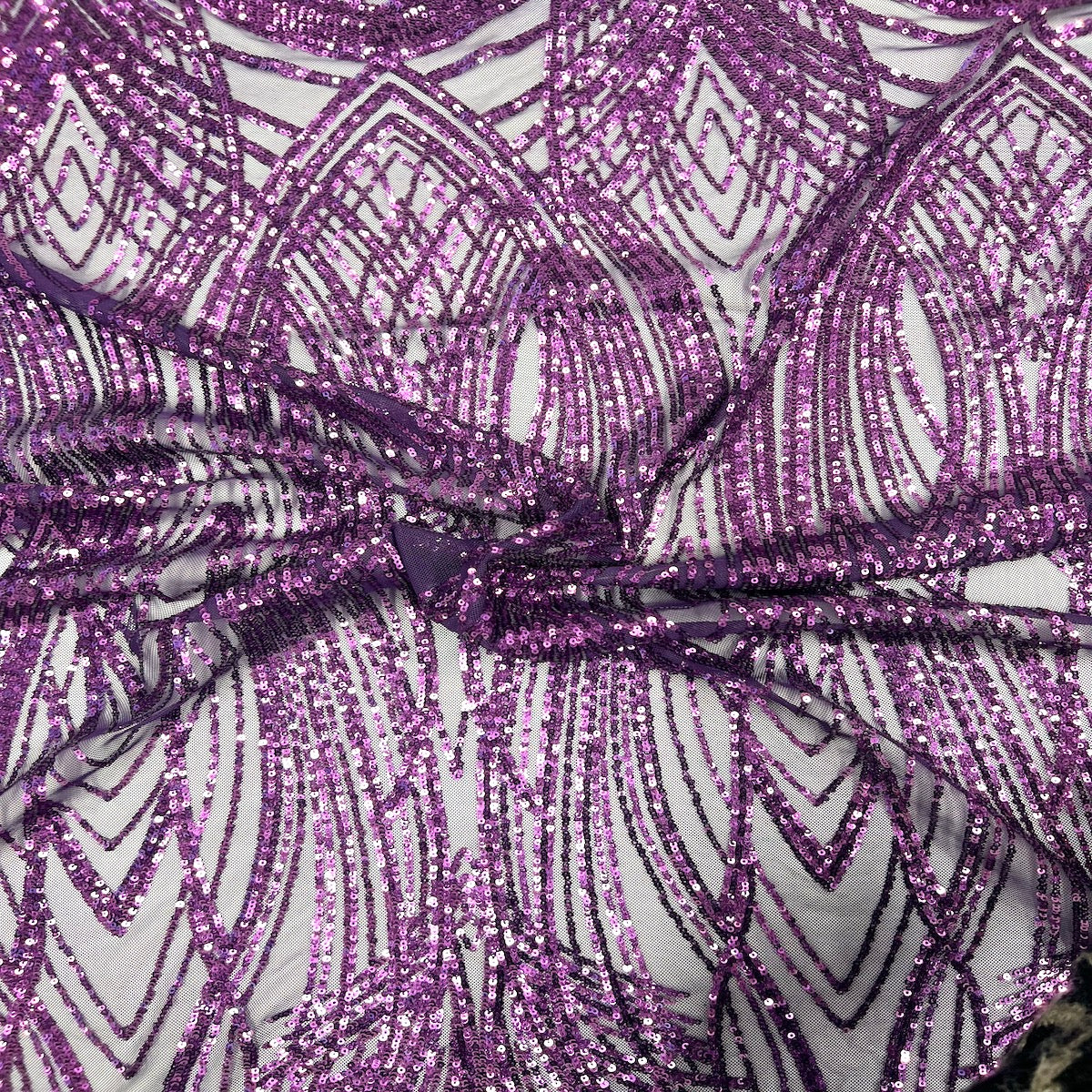 Selena Wave Stretch Sequins Fabric - Nylon Spandex Mesh Fabric, Wave Sequin Design, 60" Width, 52" Sequins Width (1 Yard)