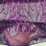 Selena Wave Stretch Sequins Fabric - Nylon Spandex Mesh Fabric, Wave Sequin Design, 60" Width, 52" Sequins Width (1 Yard)