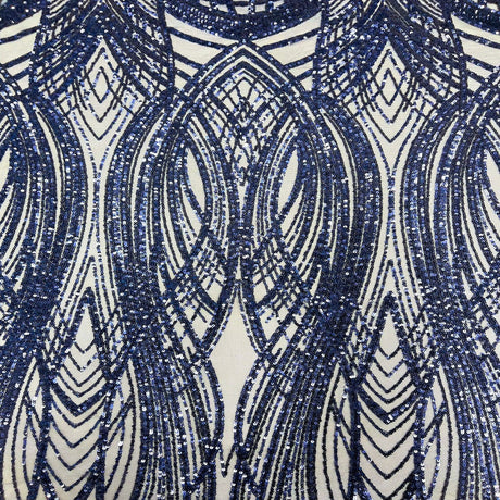 Selena Wave Stretch Sequins Fabric - Nylon Spandex Mesh Fabric, Wave Sequin Design, 60" Width, 52" Sequins Width (1 Yard)