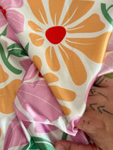 Printed Nylon Spandex Pink Retro Blossom Flower