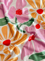 Printed Nylon Spandex Pink Retro Blossom Flower