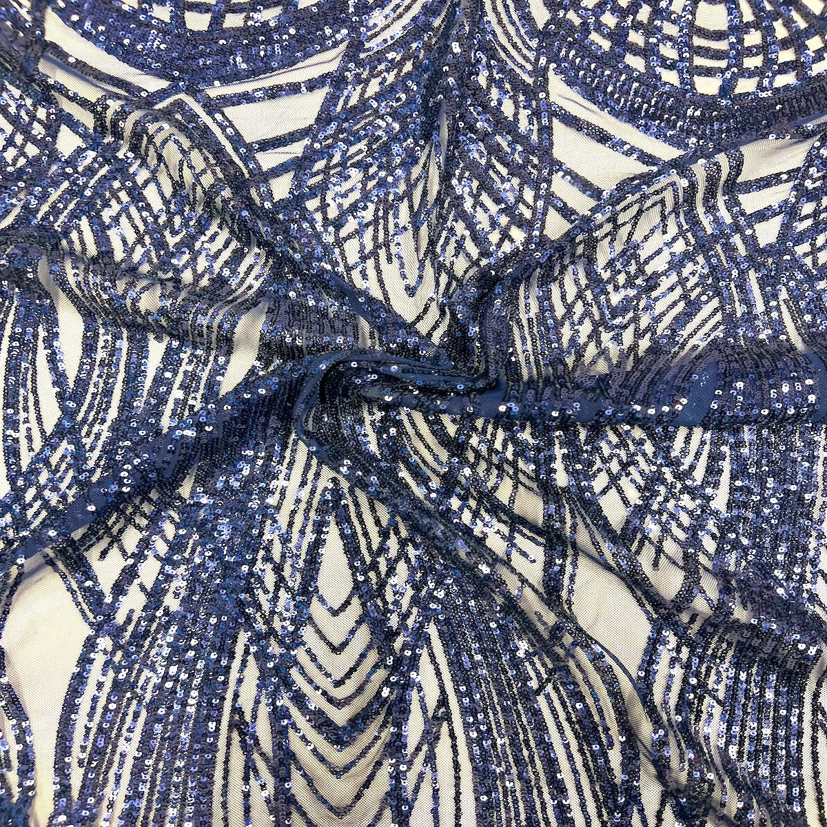 Selena Wave Stretch Sequins Fabric - Nylon Spandex Mesh Fabric, Wave Sequin Design, 60" Width, 52" Sequins Width (1 Yard)