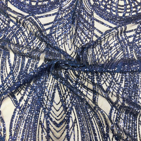 Selena Wave Stretch Sequins Fabric - Nylon Spandex Mesh Fabric, Wave Sequin Design, 60" Width, 52" Sequins Width (1 Yard)