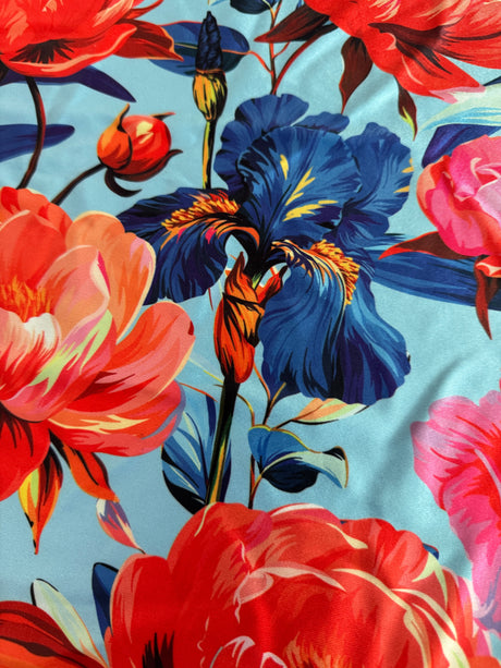 Printed Nylon Spandex Garden Flowers Multicolor