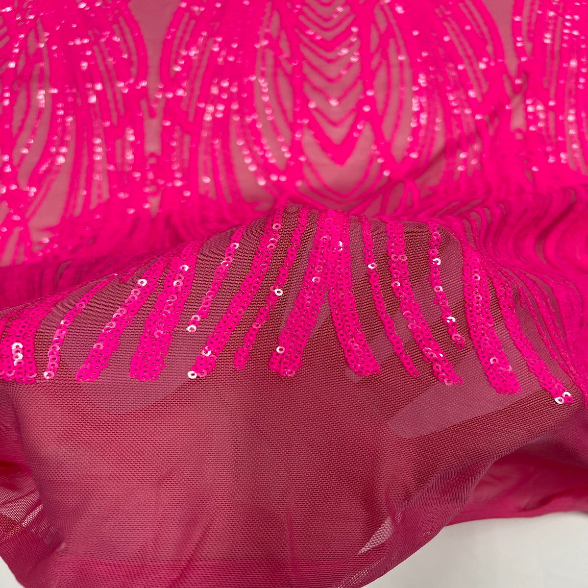 Selena Wave Stretch Sequins Fabric - Nylon Spandex Mesh Fabric, Wave Sequin Design, 60" Width, 52" Sequins Width (1 Yard)