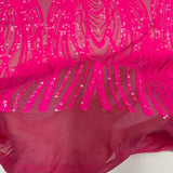 Selena Wave Stretch Sequins Fabric - Nylon Spandex Mesh Fabric, Wave Sequin Design, 60" Width, 52" Sequins Width (1 Yard)