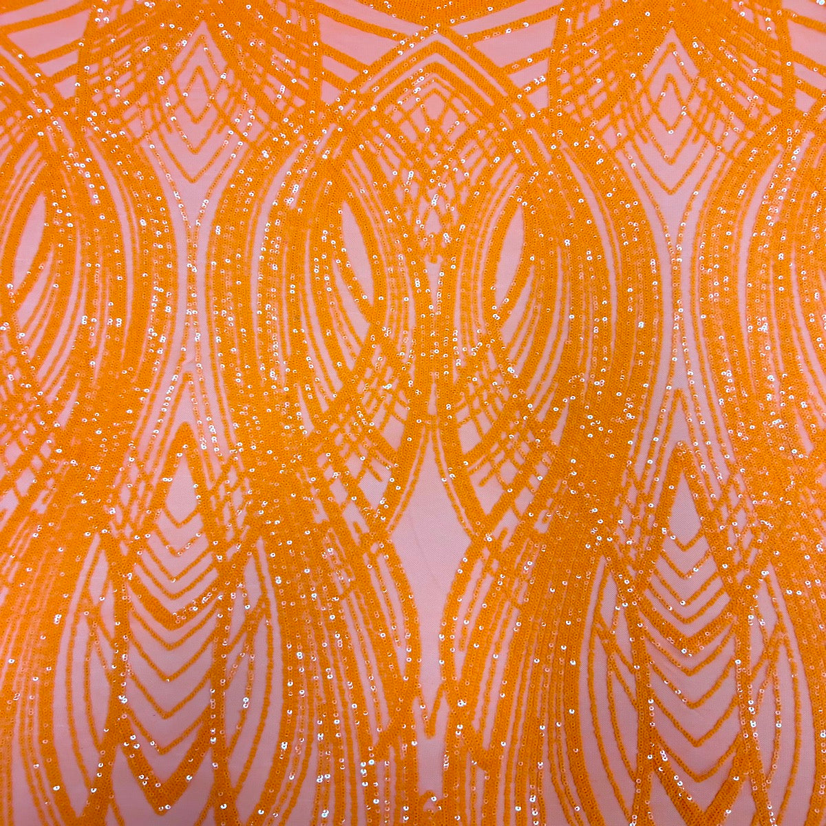 Selena Wave Stretch Sequins Fabric - Nylon Spandex Mesh Fabric, Wave Sequin Design, 60" Width, 52" Sequins Width (1 Yard)