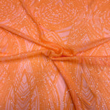 Selena Wave Stretch Sequins Fabric - Nylon Spandex Mesh Fabric, Wave Sequin Design, 60" Width, 52" Sequins Width (1 Yard)