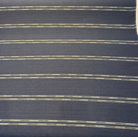 Wayward Indigo Blue Stripe Solution-Dyed Acrylic Fabric - Indigo Blue, Denim Blue, Sand, Ivory, 54" Width (1 Yard)