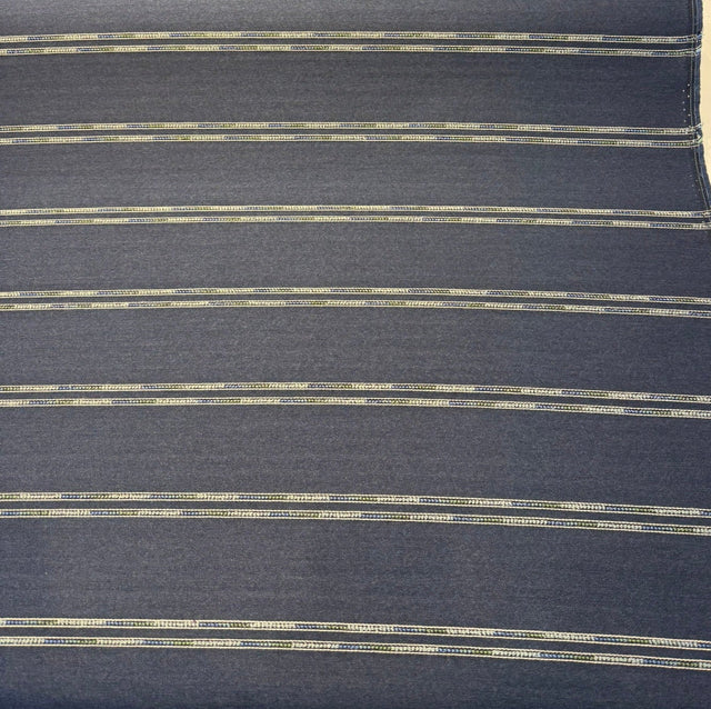 Wayward Indigo Blue Stripe Solution-Dyed Acrylic Fabric - Indigo Blue, Denim Blue, Sand, Ivory, 54" Width (1 Yard)