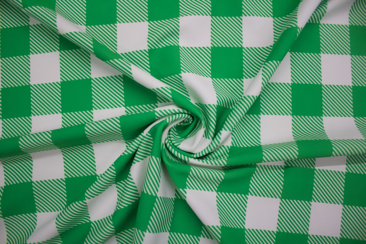 Green Gingham Print Spandex Fabric - Green Gingham, 58"/60" Width (1 Yard)
