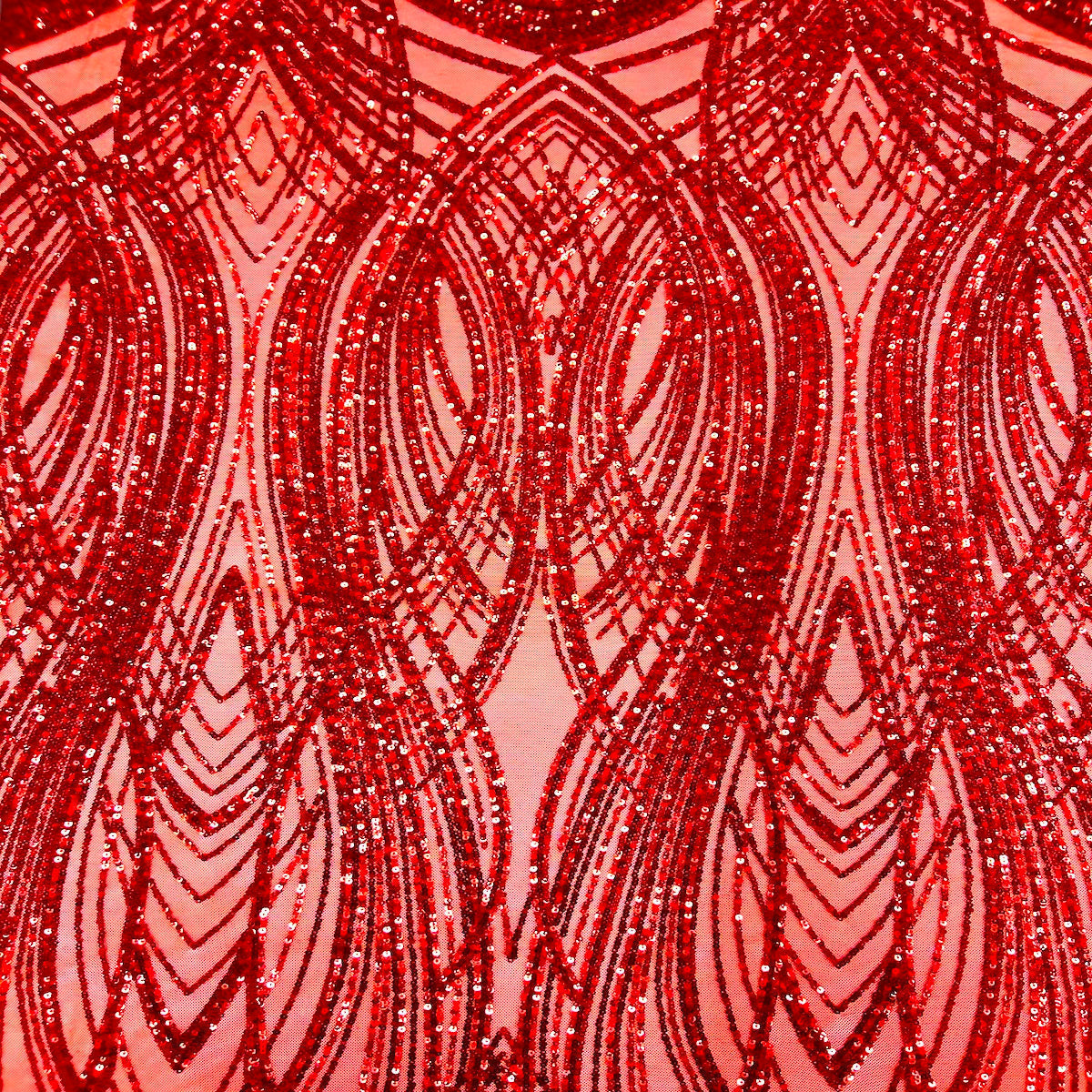 Selena Wave Stretch Sequins Fabric - Nylon Spandex Mesh Fabric, Wave Sequin Design, 60" Width, 52" Sequins Width (1 Yard)