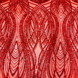 Selena Wave Stretch Sequins Fabric - Nylon Spandex Mesh Fabric, Wave Sequin Design, 60" Width, 52" Sequins Width (1 Yard)