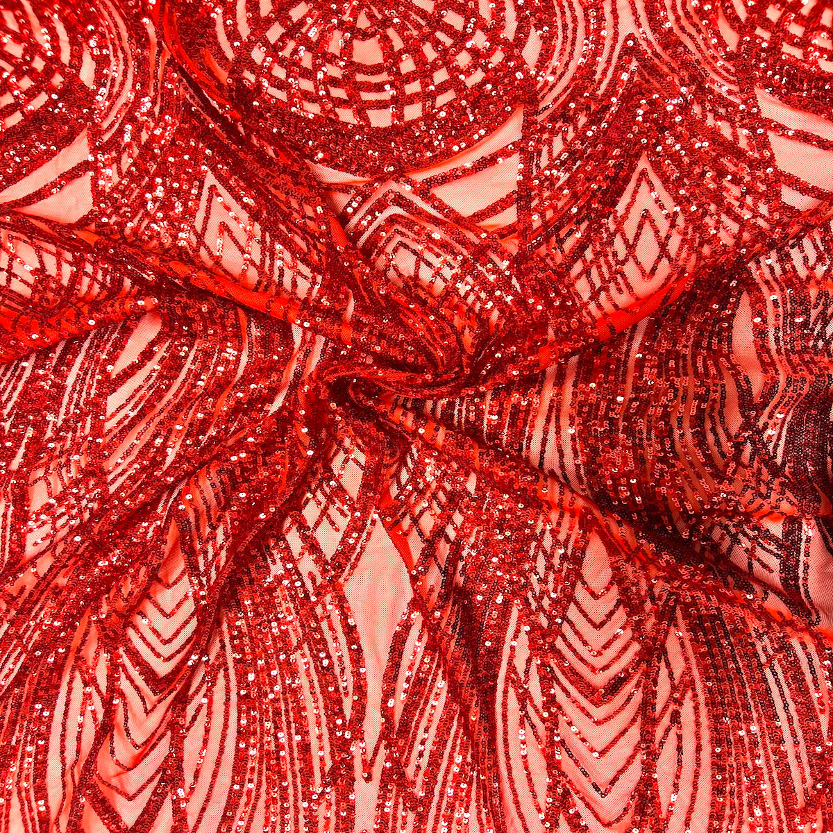 Selena Wave Stretch Sequins Fabric - Nylon Spandex Mesh Fabric, Wave Sequin Design, 60" Width, 52" Sequins Width (1 Yard)