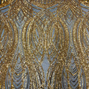 Selena Wave Stretch Sequins Fabric - Nylon Spandex Mesh Fabric, Wave Sequin Design, 60" Width, 52" Sequins Width (1 Yard)