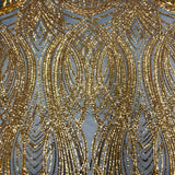 Selena Wave Stretch Sequins Fabric - Nylon Spandex Mesh Fabric, Wave Sequin Design, 60" Width, 52" Sequins Width (1 Yard)