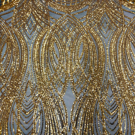 Selena Wave Stretch Sequins Fabric - Nylon Spandex Mesh Fabric, Wave Sequin Design, 60" Width, 52" Sequins Width (1 Yard)
